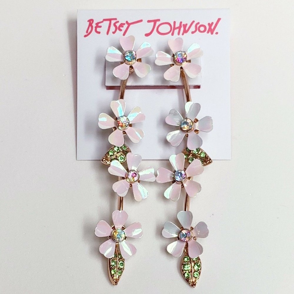 New Betsey Johnson White Iridescent Earring